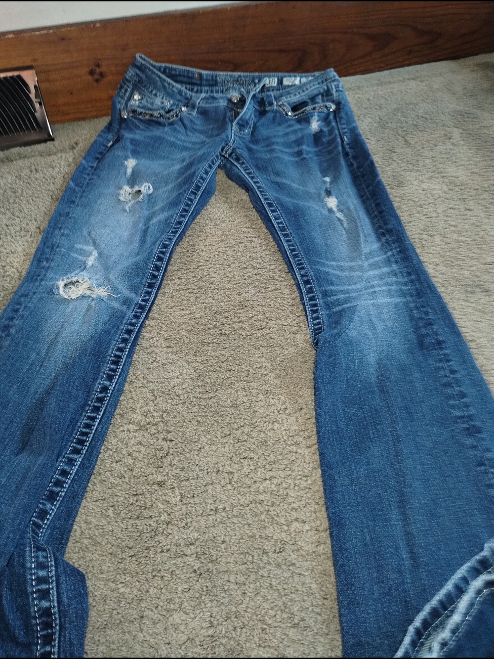 Miss Me Medium Blue Distressed Bootcut Jeans Sz 29 32 Inch Inseam